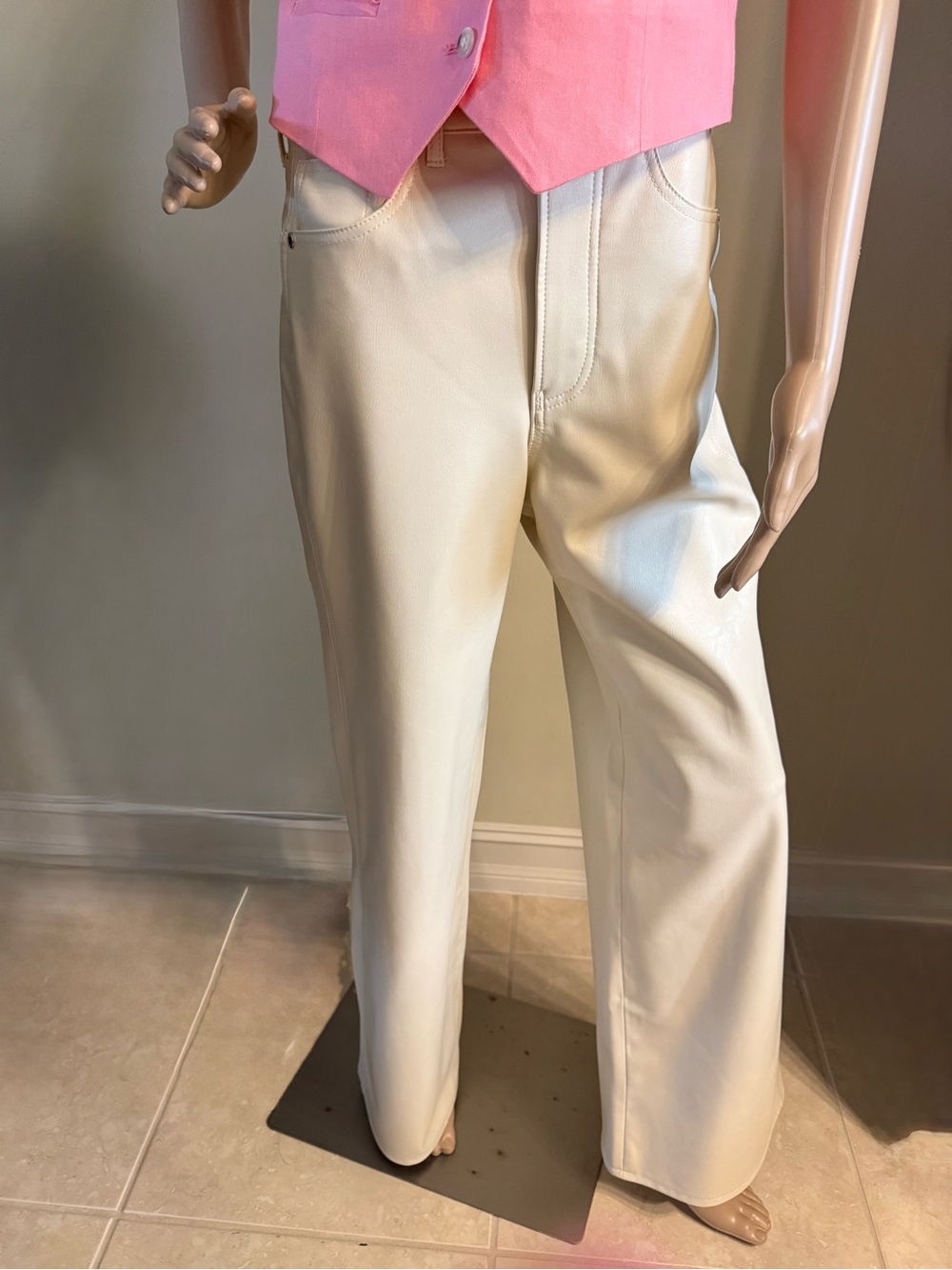Veronica Beard Cream Faux leather, Wide-Leg Jeans, high rise